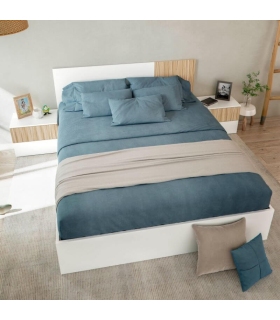 Cabezal y 2 mesitas con 2 cajones en blanco artik y natur para camas de 135, 150 y 160 cm