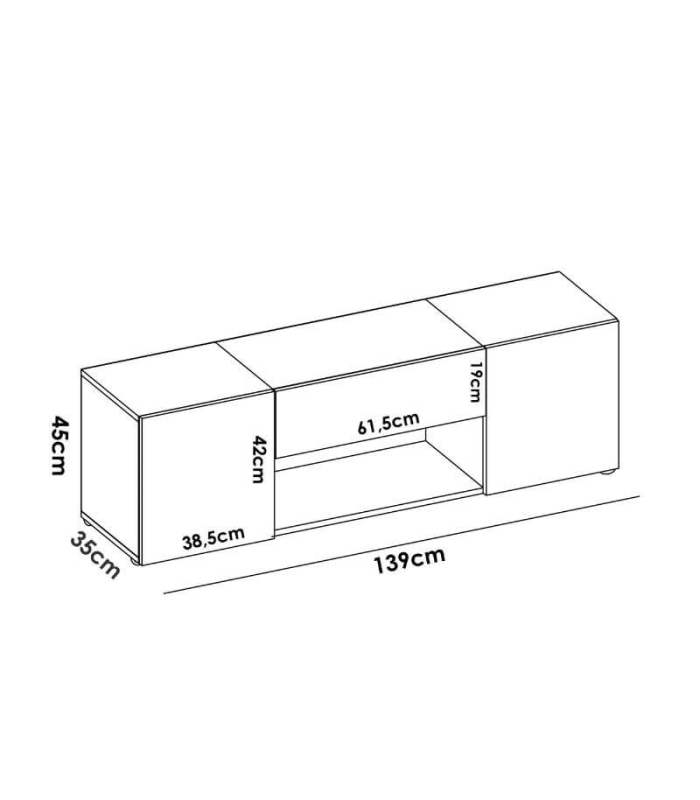 Mueble TV Kuo en color blanco y nordic con 2 puertas, 1 cajón y 1 hueco visto