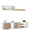 Mueble de Salón Ecco Blanco Artik y Natur formado por módulo inferior con 2 puertas y 2 huecos, módulo superior y estante