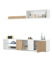 Mueble de Salón Ecco Blanco Artik y Natur formado por módulo inferior con 2 puertas y 2 huecos, módulo superior y estante