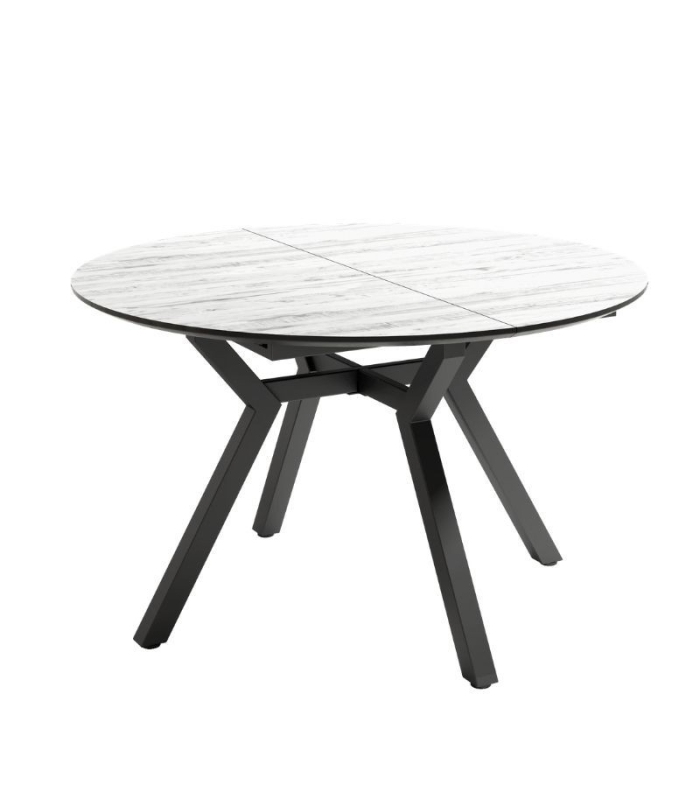 Mesa de comedor extensible Cantábrico acabado color Artic patas negras, diseño nórdico, mesa barata. Sayez