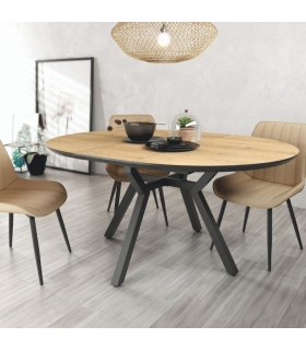 Mesa de comedor extensible Cantábrico abierta diseño nórdico, mesa barata. 100-130 cm de diámetro. Sayez