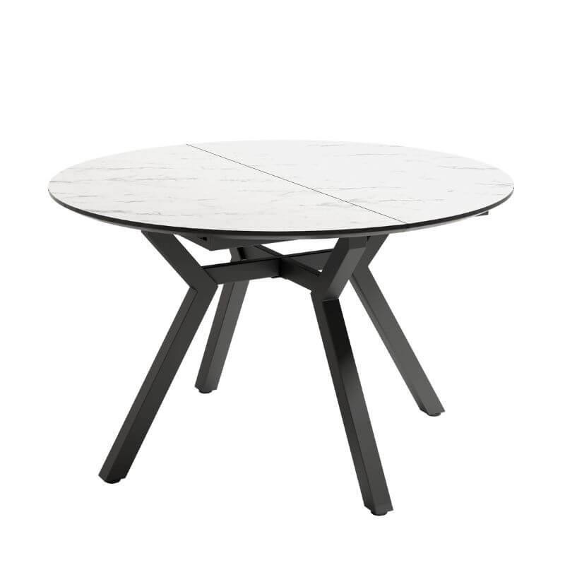 Mesa de comedor extensible Cantábrico acabado color Carrara patas negras, diseño industrial, mesa barata. Sayez
