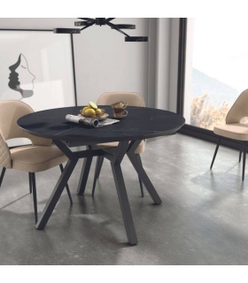 Mesa de comedor extensible Cantábrico acabado color Marquina patas negras, diseño industrial, mesa barata. Sayez