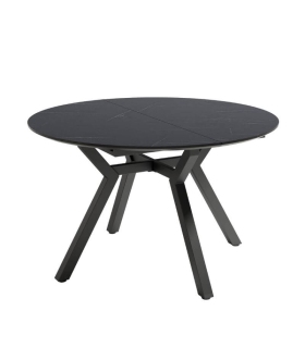 Mesa de comedor extensible Cantábrico acabado color Marquina patas negras, diseño industrial, mesa barata. Sayez