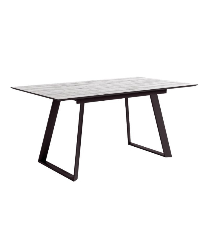 Mesa de comedor extensible Timor acabado color Artic patas negras, diseño nórdico e industrial, mesa barata. Sayez