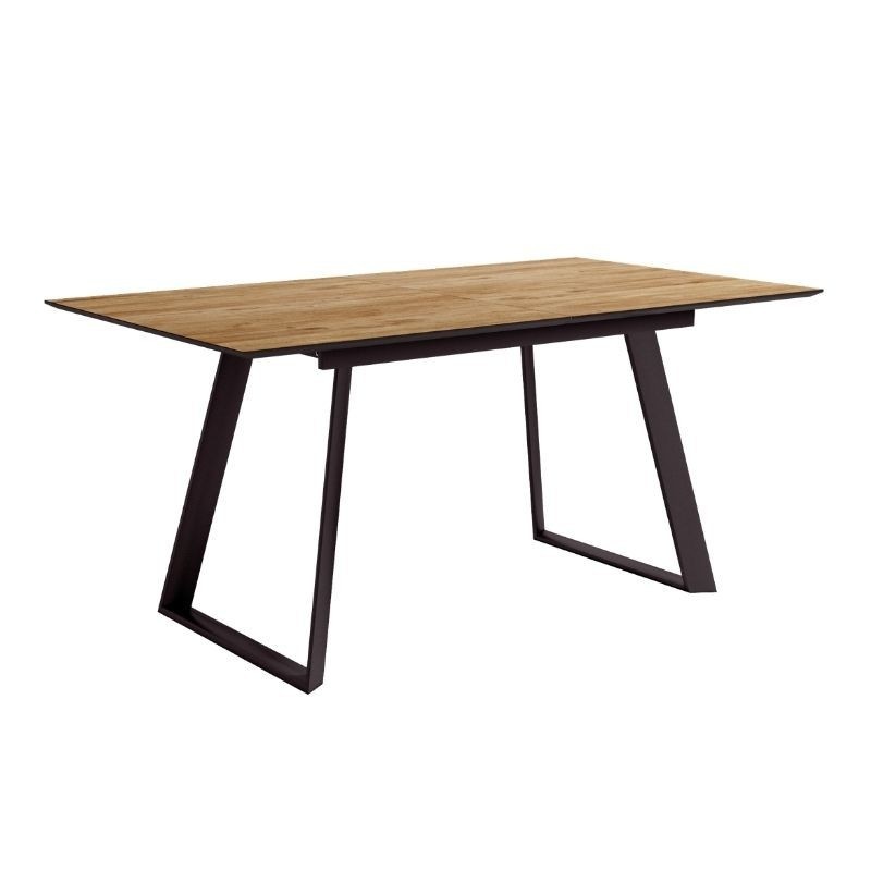 Mesa de comedor extensible Timor acabado color Roble patas negras, diseño nórdico e industrial, mesa barata. Sayez