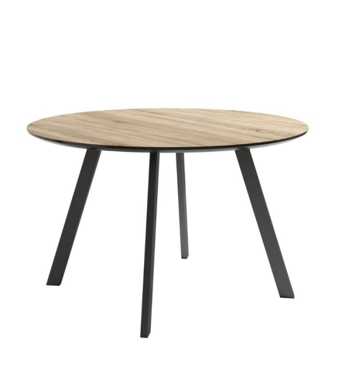 Mesa de comedor fija Bering acabado color Cambrian patas negras, diseño nórdico, mesa barata. Sayez