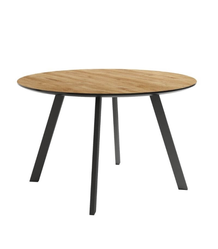 Mesa de comedor fija Bering acabado color Mango patas negras, diseño nórdico, mesa barata. Sayez
