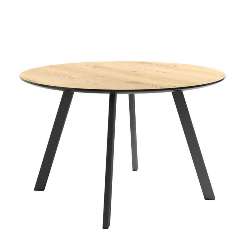 Mesa de comedor fija Bering acabado color Roble patas negras, diseño nórdico, mesa barata. Sayez