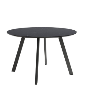 Mesa de comedor fija Bering acabado color Marquina patas negras, diseño nórdico e industrial, mesa barata. Sayez