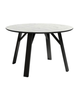 Mesa de comedor fija Bering acabado color Carrara patas negras, diseño nórdico e industrial, mesa barata. Sayez