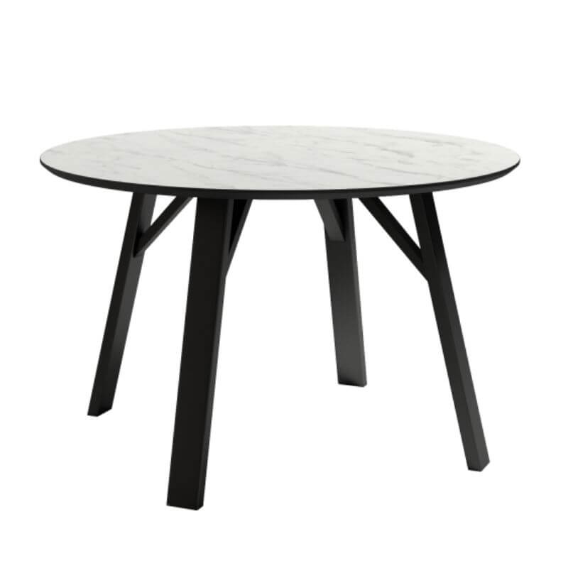 Mesa de comedor fija Bering acabado color Carrara patas negras, diseño nórdico e industrial, mesa barata. Sayez
