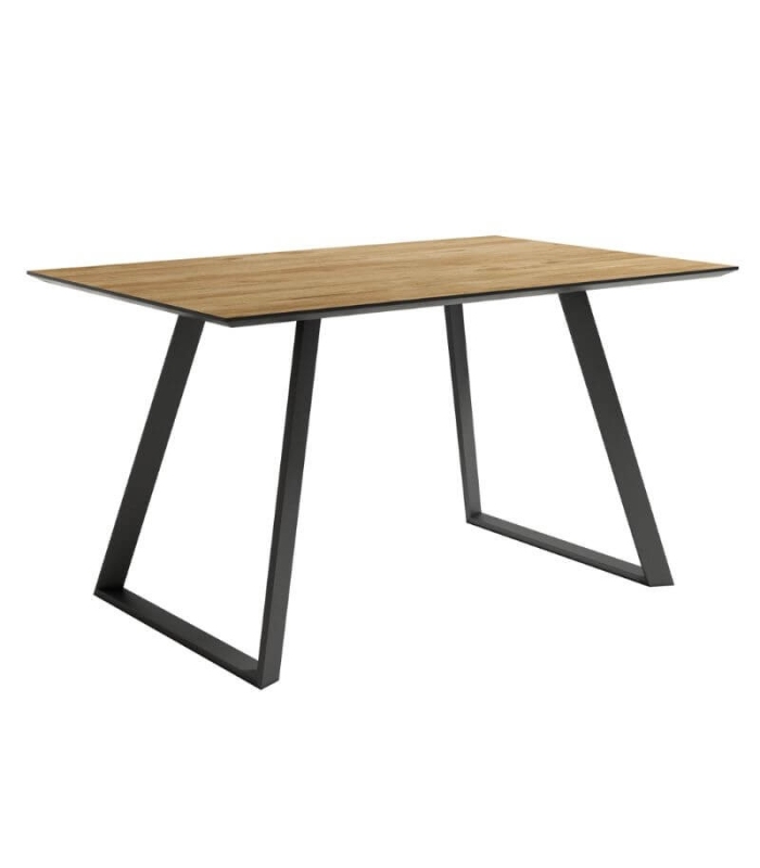 Mesa de comedor fija Aral acabado color Mango patas negras, diseño nórdico e industrial, mesa barata. Sayez