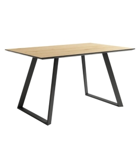 Mesa de comedor fija Aral acabado color Roble patas negras, diseño nórdico e industrial, mesa barata. Sayez