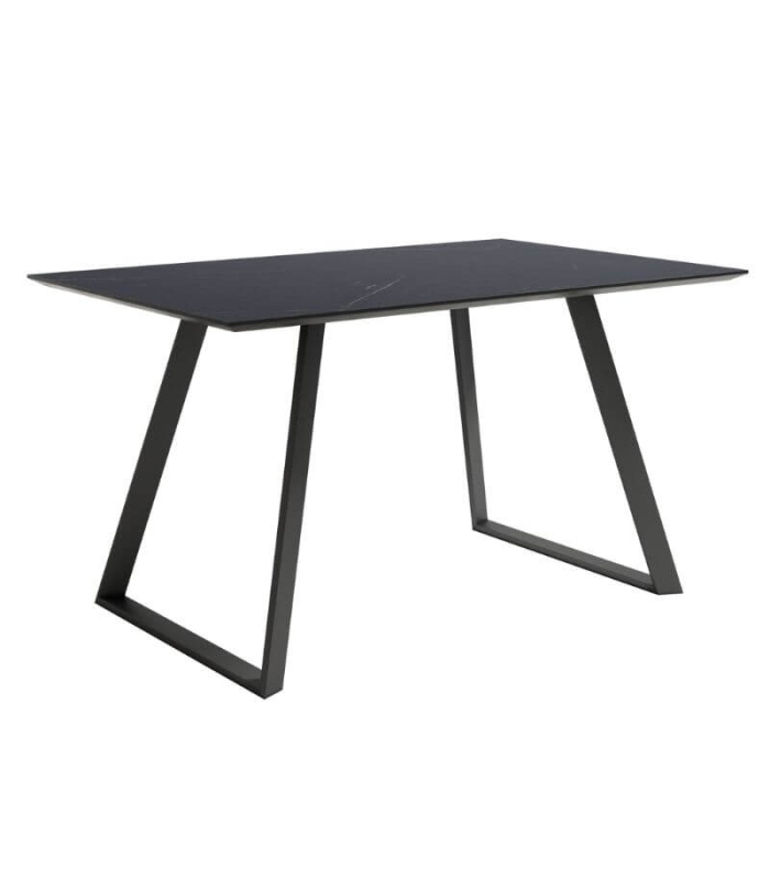 Mesa de comedor fija Aral acabado color Marquina patas negras, diseño nórdico e industrial, mesa barata. Sayez