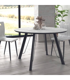 Mesa de comedor fija Caspio acabado color Artic patas negras, diseño nórdico, mesa barata. Sayez