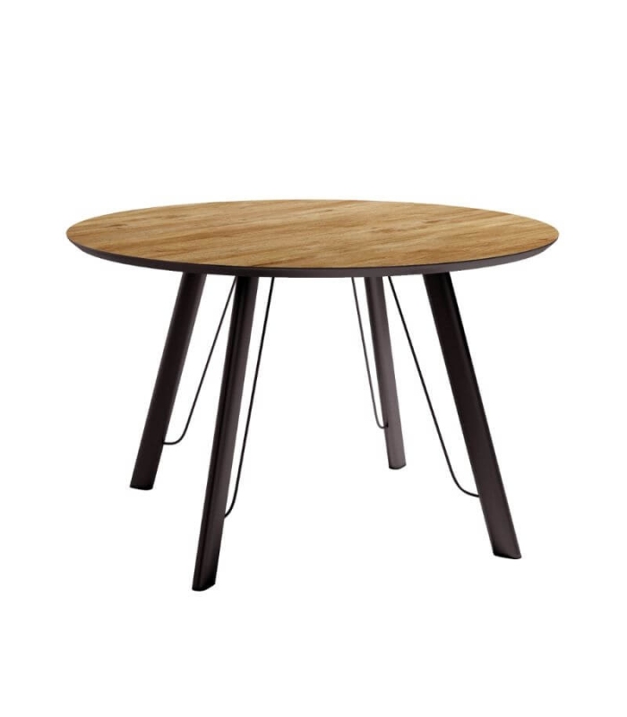 Mesa de comedor fija Caspio acabado color Mango patas negras, diseño nórdico, mesa barata. Sayez