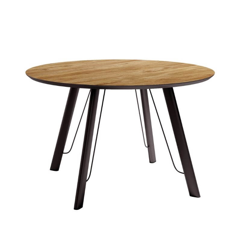 Mesa de comedor fija Caspio acabado color Mango patas negras, diseño nórdico, mesa barata. Sayez