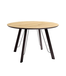 Mesa de comedor fija Caspio acabado color Roble patas negras, diseño nórdico, mesa barata. Sayez
