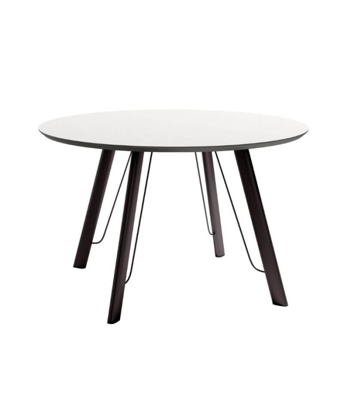Mesa de comedor fija Caspio acabado color Soul Blanco patas negras, diseño nórdico, mesa barata. Sayez