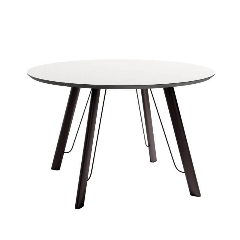 Mesa de comedor fija Caspio acabado color Soul Blanco patas negras, diseño nórdico, mesa barata. Sayez
