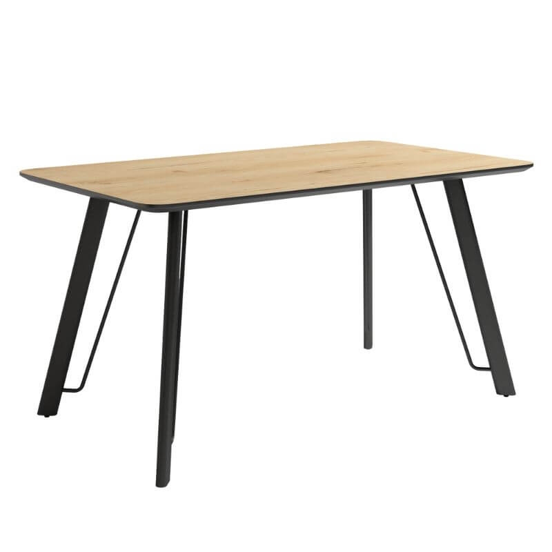 Mesa de comedor fija Caspio acabado color Roble patas negras, diseño nórdico e industrial, mesa barata. Sayez