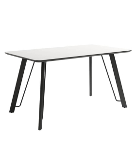 Mesa de comedor fija Caspio acabado color Soul Blanco patas negras, diseño nórdico e industrial, mesa barata. Sayez