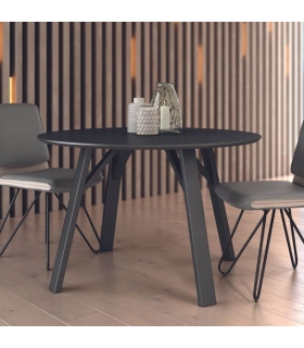 Mesa de comedor fija Baltic acabado color Marquina patas negras, diseño nórdico e industrial, mesa barata. Sayez