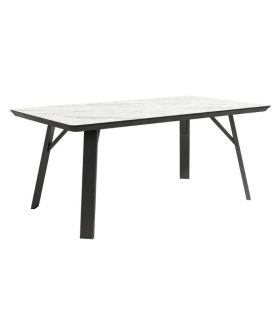 Mesa de comedor fija Baltic acabado color Carrara patas negras, diseño nórdico e industrial, mesa barata. Sayez