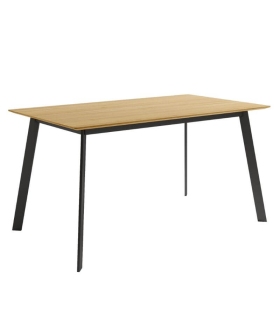 Mesa de comedor fija Pérsico acabado color Roble patas negras, diseño nórdico e industrial, mesa barata. Sayez