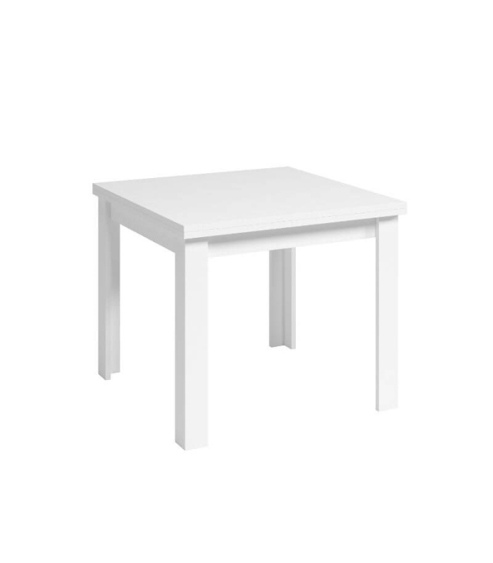 Mesa comedor cuadrada 90x90 extensible blanco cerrada, mesa robusta, barata, de melamina. Sayez