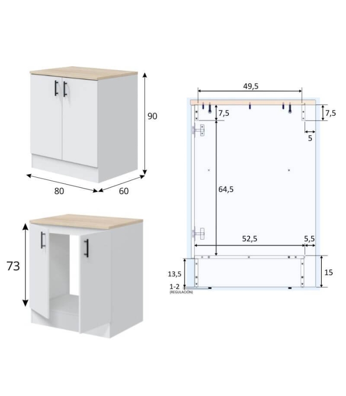 Conjunto Muebles Cocina 240 cm NATURA, Mueble 2 puertas, Medidas | SAYEZ |