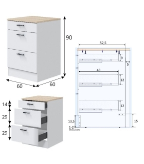 Conjunto Muebles Cocina 200 cm SAVIA, Mueble 3 cajones, Medidas | SAYEZ |