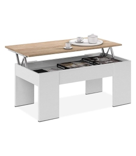 Mesa de centro elevable mediterráneo Blanco Artik y Roble Canadian.