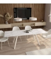 Mesa Comedor Extensible Tasman 160 Cm, Acabado sobre Carrara y patas Marfil, en ambiente| SAYEZ |