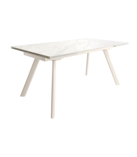 Mesa Comedor Extensible Tasman 160 Cm, Acabado sobre Carrara y patas Marfil | SAYEZ |