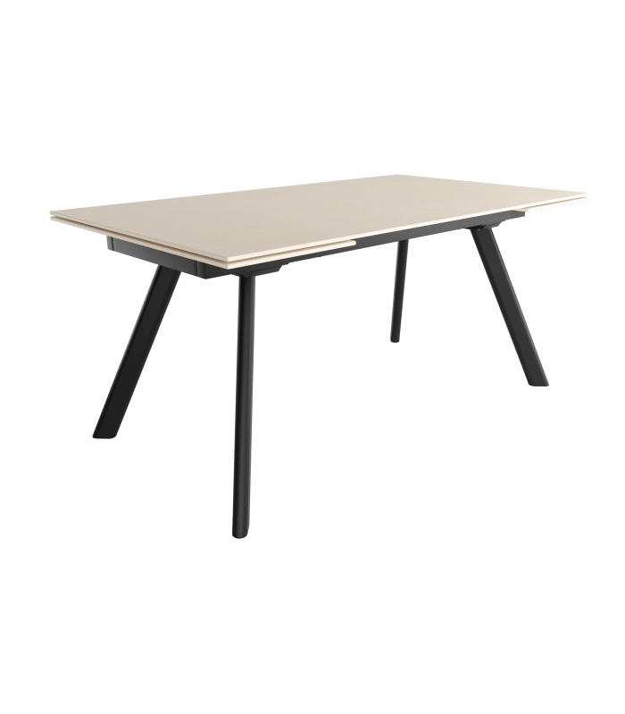 Mesa Comedor Extensible Tasman 160 Cm, Acabado sobre Arena y patas Negro | SAYEZ |