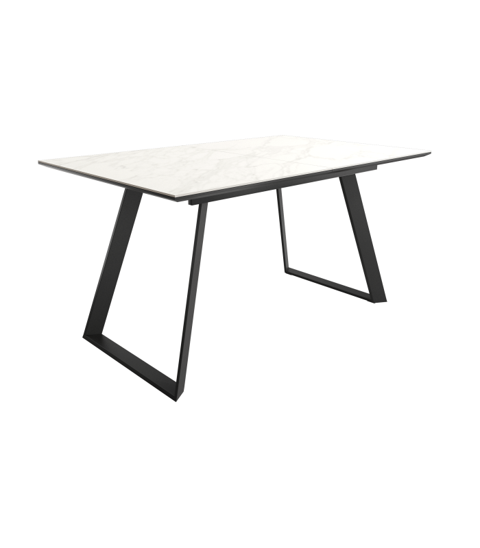 Mesa Comedor Extensible Sena Porcelánica 140 Cm, Acabado sobre Carrara y patas Negro|SAYEZ|