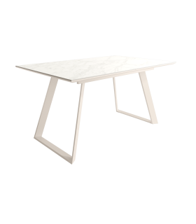 Mesa Comedor Extensible Sena Porcelánica 140 Cm, Acabado sobre Carrara y patas Marfil |SAYEZ|
