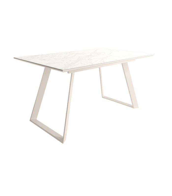 Mesa Comedor Extensible Sena Porcelánica 140 Cm, Acabado sobre Carrara y patas Marfil |SAYEZ|