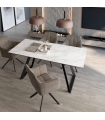 Mesa Comedor Extensible Sena Porcelánica 140 Cm, Acabado sobre Marquina y patas Marfil, en ambiente|SAYEZ|