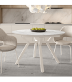 Mesa Comedor Extensible Ross Porcelánica 100 Cm, Acabado sobre Carrara y patas Marfil, en ambiente|SAYEZ|