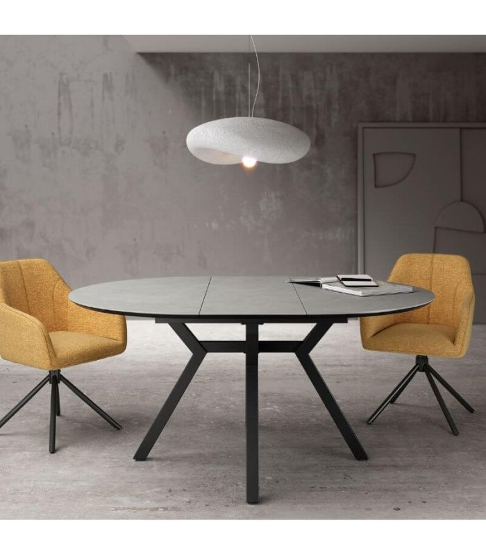 Mesa Comedor Extensible Ross Porcelánica 120 Cm, Acabado sobre Porland y patas Negro, en ambiente |SAYEZ|