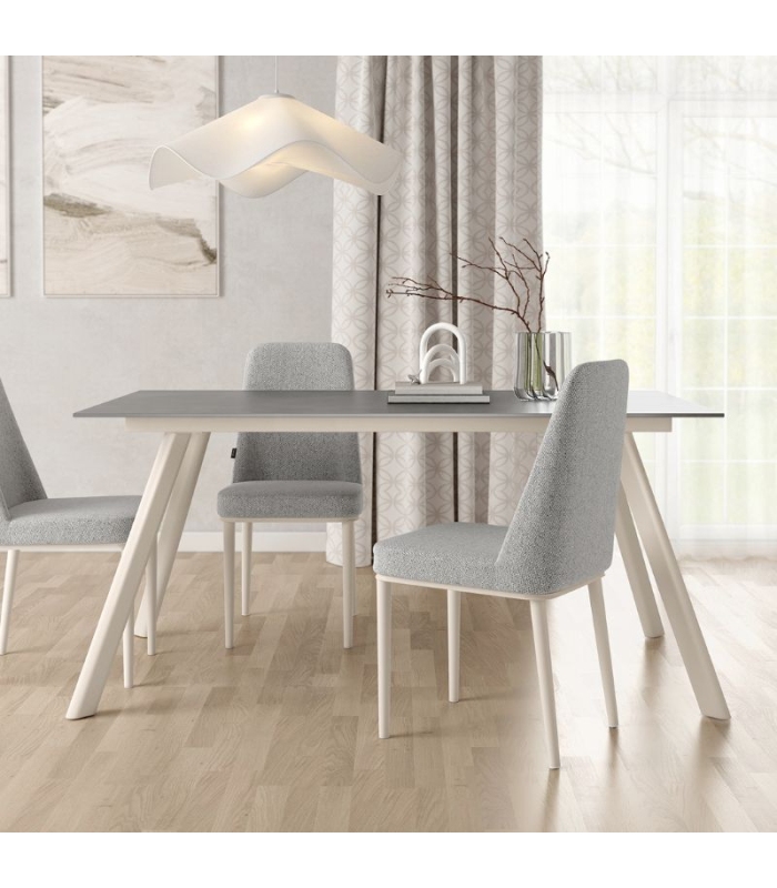 Mesa Comedor Fija Omán Porcelánica 160 Cm, Acabado sobre Porland y patas Marfil, en ambiente|SAYEZ|