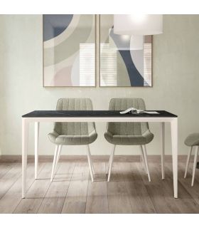 Mesa Comedor Fija Cortés Porcelánica 140 Cm, Acabado sobre Marquina y patas Marfil, en ambiente|SAYEZ|