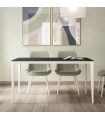 Mesa Comedor Fija Cortés Porcelánica 140 Cm, Acabado sobre Marquina y patas Marfil, en ambiente|SAYEZ|