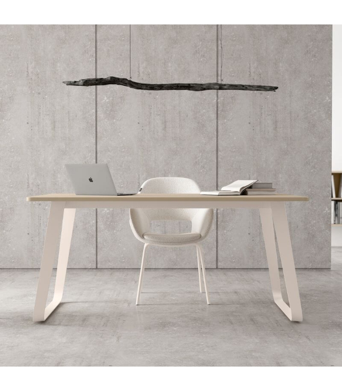 Mesa Comedor Fija Como Melamina 180 Cm, Acabado sobre Alpin y patas Marfil, en ambiente|SAYEZ|