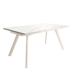 Mesa Comedor Extensible Tasman 160 Cm, Acabado sobre Carrara y patas Marfil | SAYEZ |