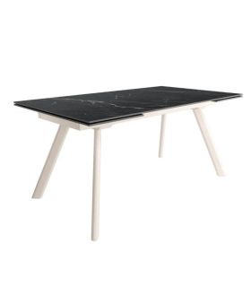 Mesa Comedor Extensible Tasman 160 Cm, Acabado sobre Marquina y patas Marfil | SAYEZ |